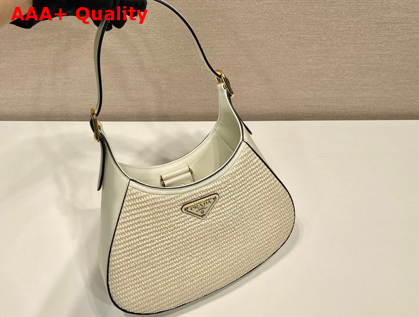 Prada Fabric and Leather Shoulder Bag Tan and White 1BC179 Replica