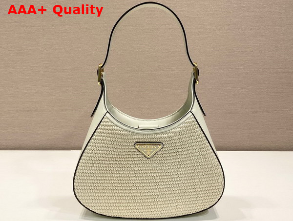 Prada Fabric and Leather Shoulder Bag Tan and White 1BC179 Replica