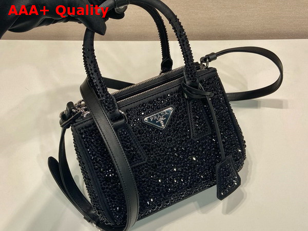 Prada Galleria Satin Mini Bag with Crystals in Black 1BA906 Replica