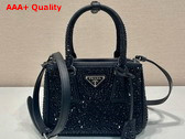 Prada Galleria Satin Mini Bag with Crystals in Black 1BA906 Replica