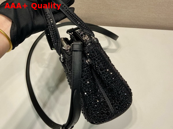 Prada Galleria Satin Mini Bag with Crystals in Black 1BA906 Replica