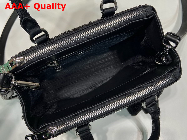 Prada Galleria Satin Mini Bag with Crystals in Black 1BA906 Replica