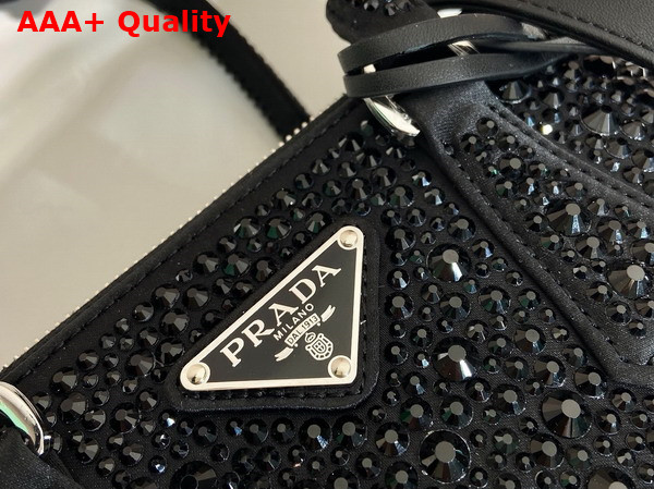 Prada Galleria Satin Mini Bag with Crystals in Black 1BA906 Replica