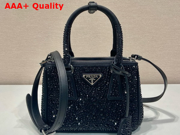 Prada Galleria Satin Mini Bag with Crystals in Black 1BA906 Replica