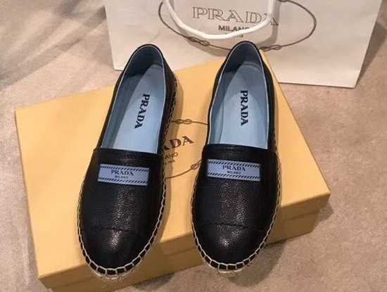 Prada Glace Calf Leather Espadrilles in Black