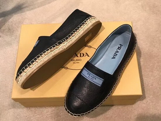 Prada Glace Calf Leather Espadrilles in Black