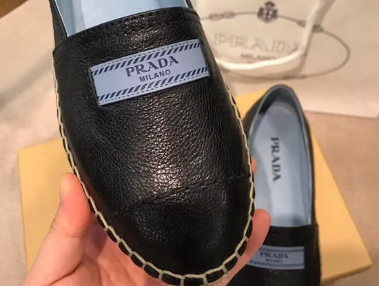 Prada Glace Calf Leather Espadrilles in Black