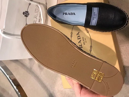 Prada Glace Calf Leather Espadrilles in Black