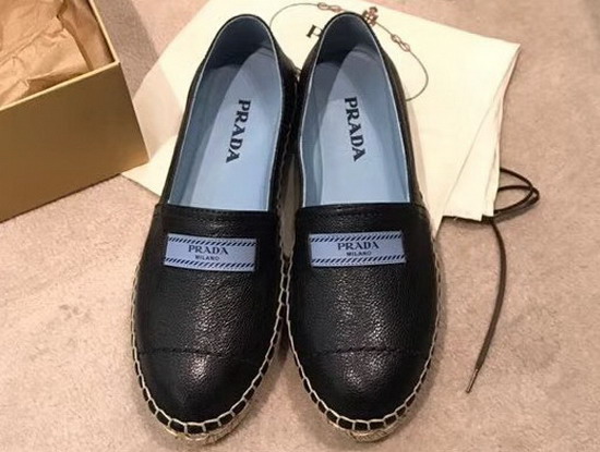 Prada Glace Calf Leather Espadrilles in Black