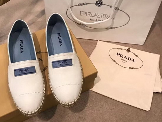 Prada Glace Calf Leather Espadrilles in White