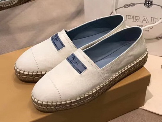 Prada Glace Calf Leather Espadrilles in White