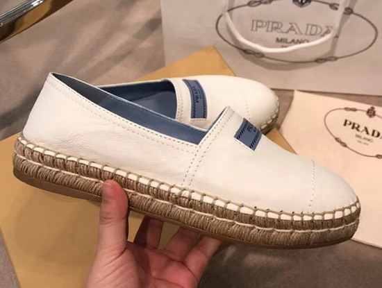 Prada Glace Calf Leather Espadrilles in White