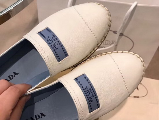 Prada Glace Calf Leather Espadrilles in White