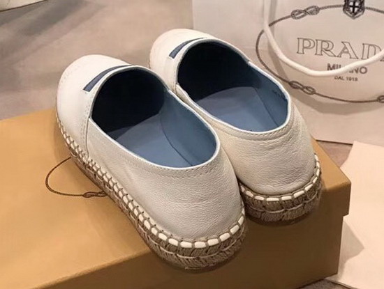 Prada Glace Calf Leather Espadrilles in White