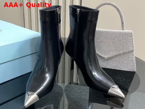 Prada High Heeled Leather Booties in Black Replica