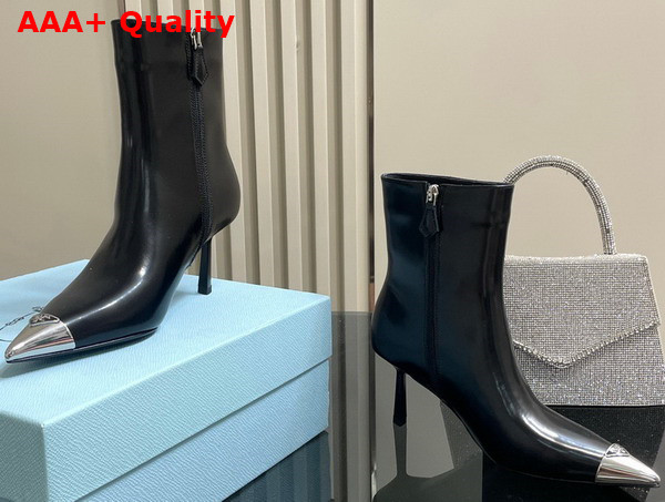 Prada High Heeled Leather Booties in Black Replica