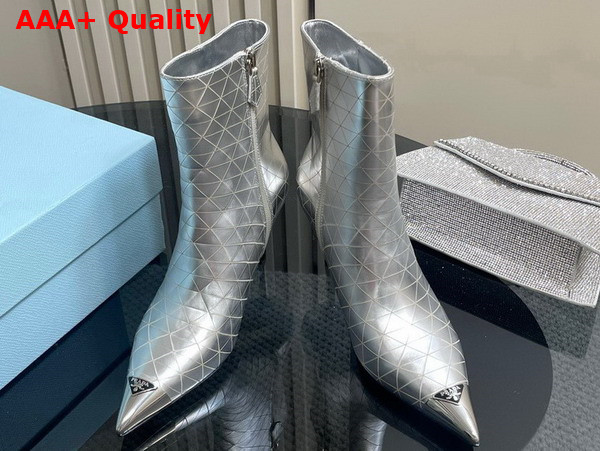 Prada High Heeled Leather Booties in Metallic Silver Replica