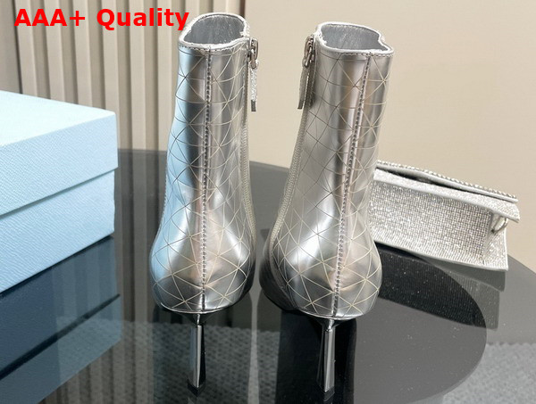 Prada High Heeled Leather Booties in Metallic Silver Replica