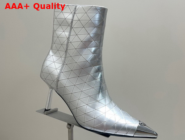 Prada High Heeled Leather Booties in Metallic Silver Replica