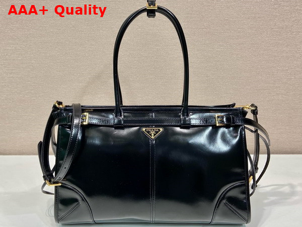 Prada Large Leather Handbag in Black 1BA433 Replica