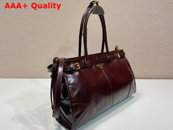 Prada Large Leather Handbag in Dark Brown 1BA433 Replica