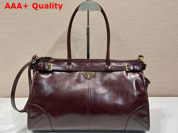 Prada Large Leather Handbag in Dark Brown 1BA433 Replica