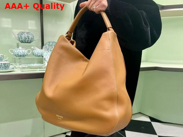 Prada Large Leather Shoulder Bag in Caramel 1BC219 Replica