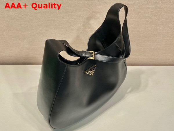 Prada Large Leather Shoulder Bag with Topstitching Black 1BC181 Replica