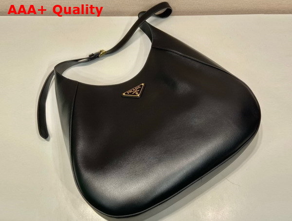 Prada Large Leather Shoulder Bag with Topstitching Black 1BC181 Replica