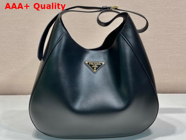 Prada Large Leather Shoulder Bag with Topstitching Black 1BC181 Replica