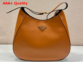 Prada Large Leather Shoulder Bag with Topstitching Cognac and Black 1BC181 Replica