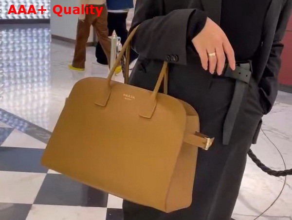 Prada Large Leather Tote Bag in Caramel 1BG508 Replica