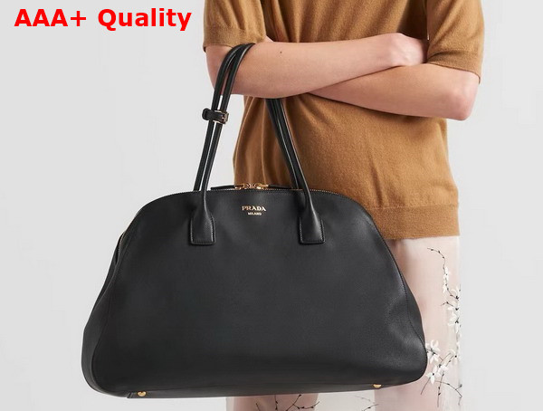 Prada Large Leather Tote Bag with Zipper Closure in Black 1BG506 Replica