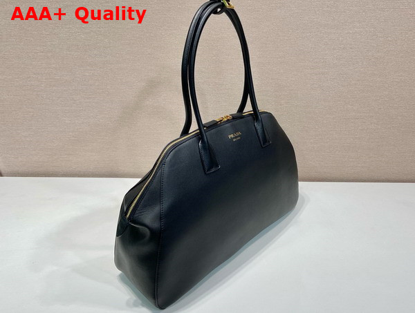 Prada Large Leather Tote Bag with Zipper Closure in Black 1BG506 Replica