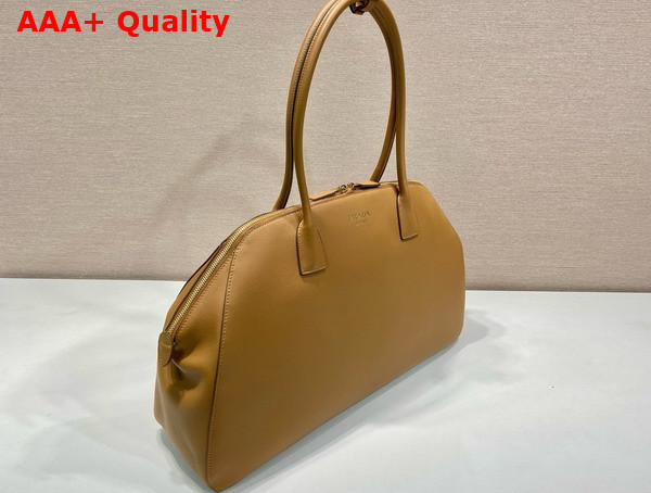 Prada Large Leather Tote Bag with Zipper Closure in Caramel 1BG506 Replica