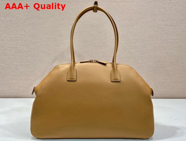 Prada Large Leather Tote Bag with Zipper Closure in Caramel 1BG506 Replica