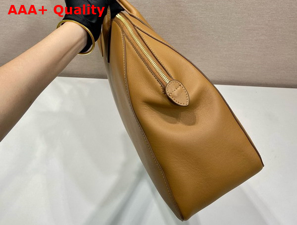 Prada Large Leather Tote Bag with Zipper Closure in Caramel 1BG506 Replica