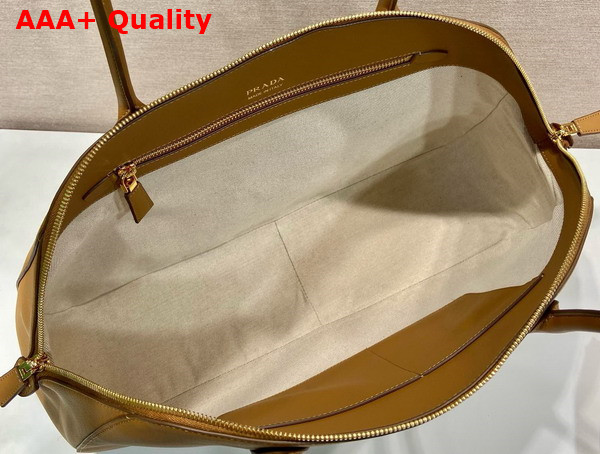 Prada Large Leather Tote Bag with Zipper Closure in Caramel 1BG506 Replica