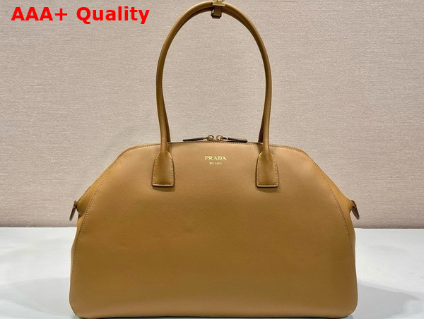 Prada Large Leather Tote Bag with Zipper Closure in Caramel 1BG506 Replica