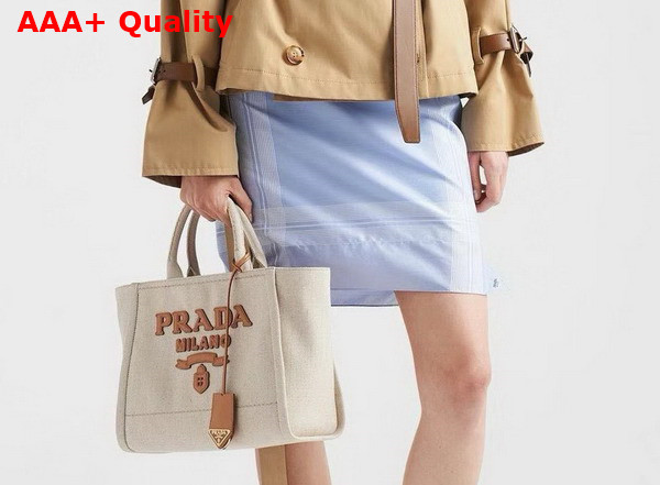 Prada Large Linen Blend Tote Bag in Natural 1BG473 Replica