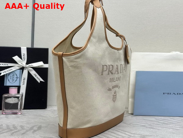 Prada Large Linen Blend and Leather Tote Bag in Natural 1BG472 Replica