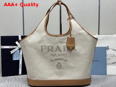 Prada Large Linen Blend and Leather Tote Bag in Natural 1BG472 Replica