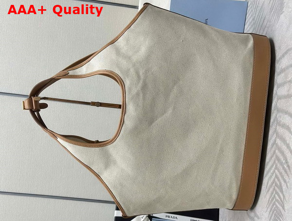 Prada Large Linen Blend and Leather Tote Bag in Natural 1BG472 Replica