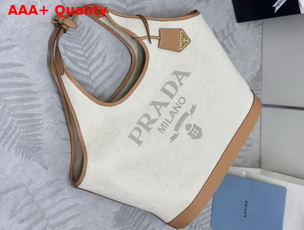 Prada Large Linen Blend and Leather Tote Bag in Natural 1BG472 Replica