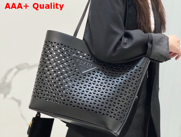 Prada Large Perforated Leather Tote Bag in Black 1BG503 Replica