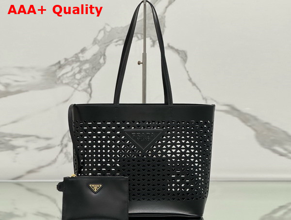 Prada Large Perforated Leather Tote Bag in Black 1BG503 Replica