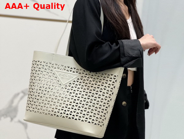 Prada Large Perforated Leather Tote Bag in White 1BG503 Replica