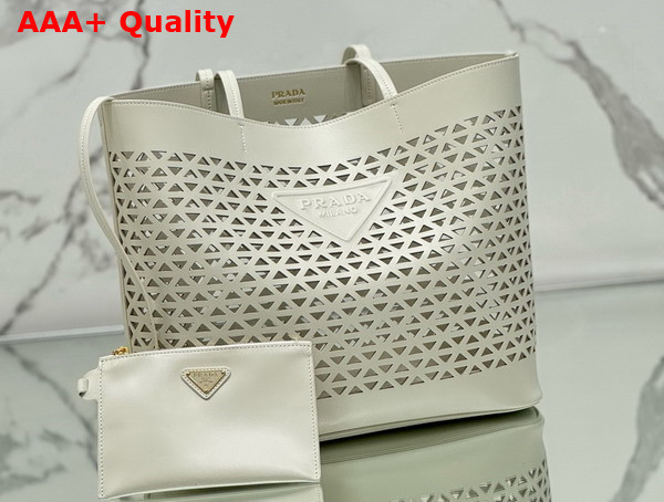 Prada Large Perforated Leather Tote Bag in White 1BG503 Replica