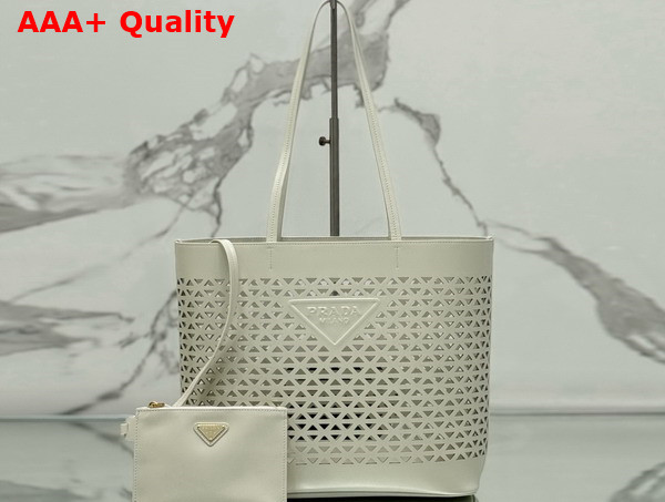 Prada Large Perforated Leather Tote Bag in White 1BG503 Replica