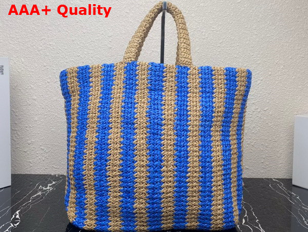 Prada Large Raffia Tote Bag Tan and Blue 1BG392 Replica